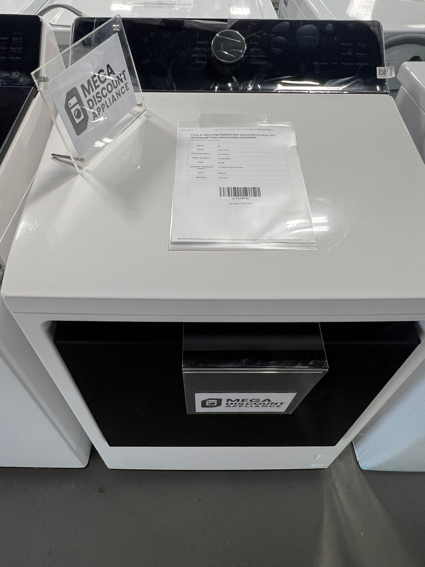 7.3 cu. ft. Ultra Large Capacity Rear Control Electric Dryer with LG EasyLoad™ Door and AI Sensing DLE8400WE