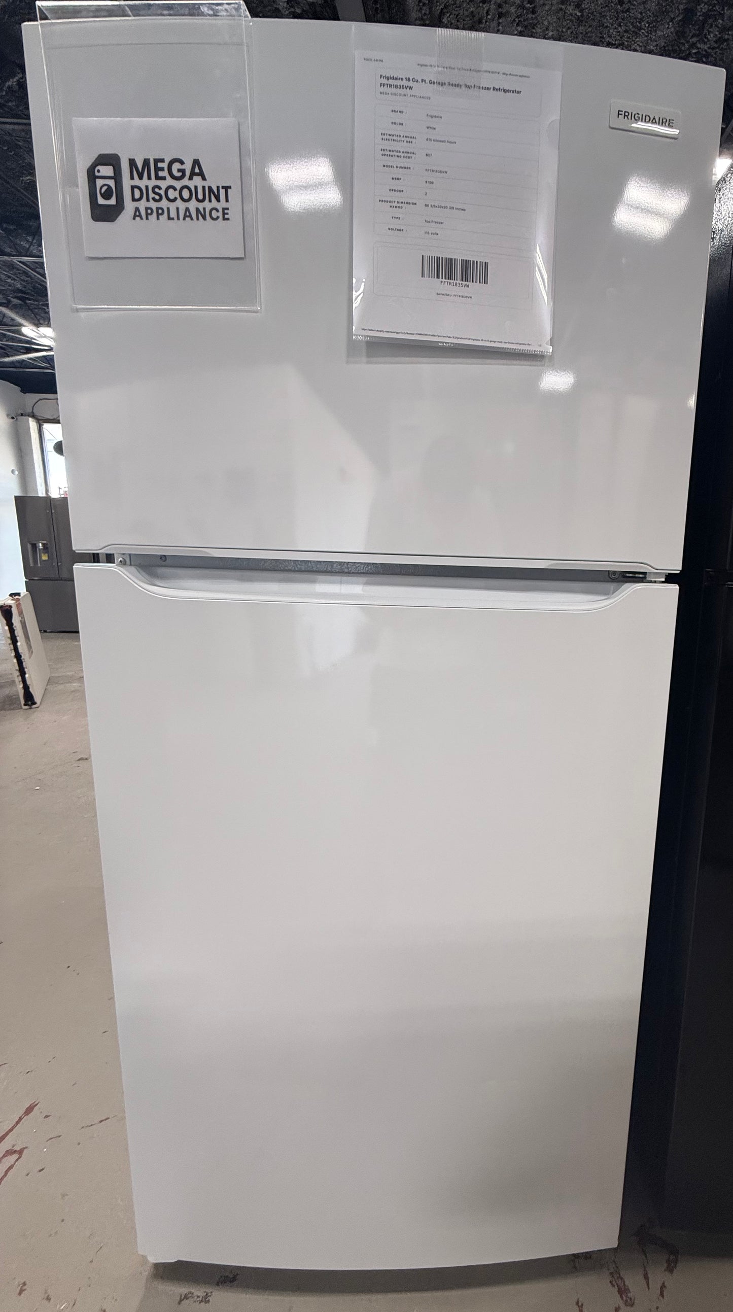 Frigidaire 18 Cu. Ft. Garage Ready Top Freezer Refrigerator FFTR1835VW