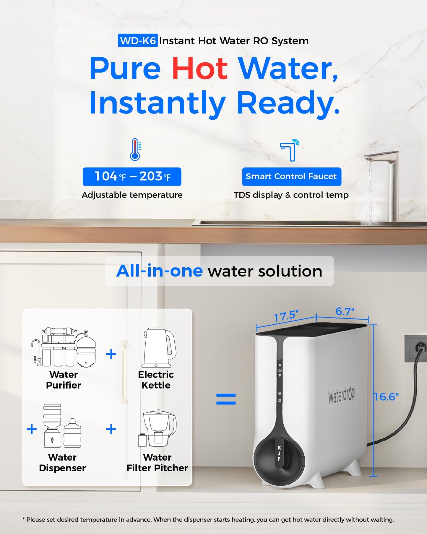 Waterdrop Instant Hot Water Dispenser, Reverse Osmosis System, K6
