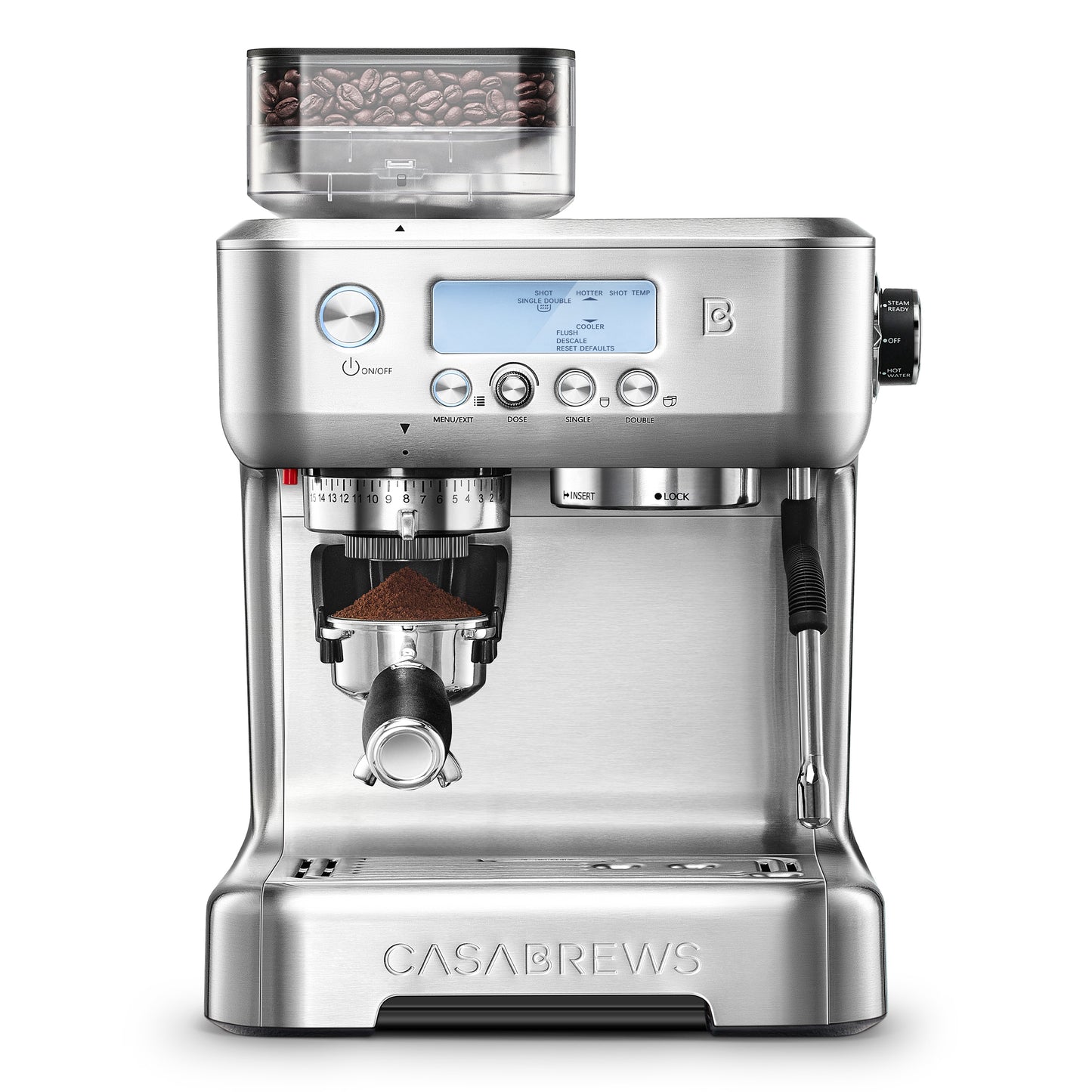 CASABREWS 5700Pro Espresso Machine with Grinder, Professional Coffee Maker with Milk Frother Steam Wand, Barista-Quality Cappuccino Latte Machine with LCD Display