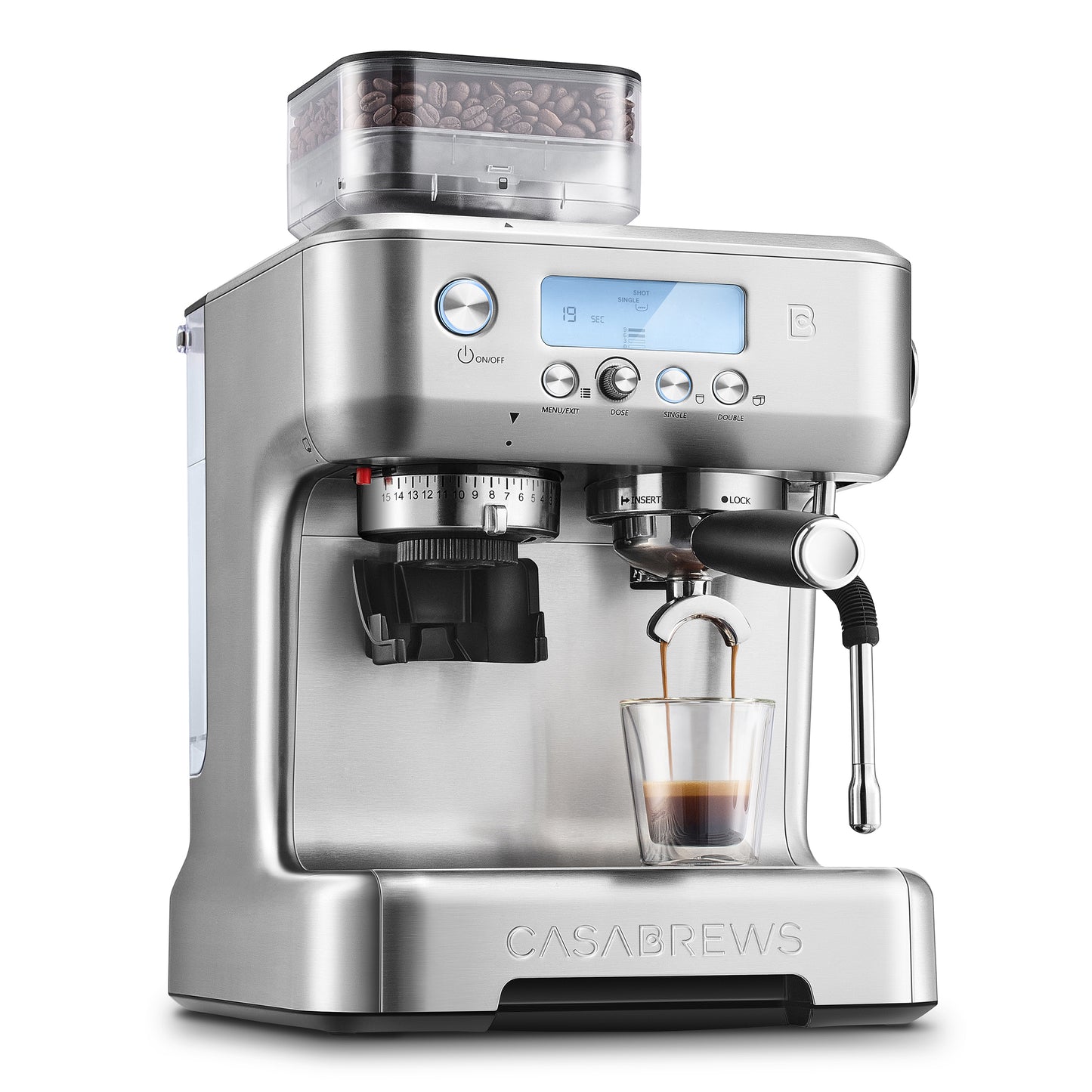 CASABREWS 5700Pro Espresso Machine with Grinder, Professional Coffee Maker with Milk Frother Steam Wand, Barista-Quality Cappuccino Latte Machine with LCD Display